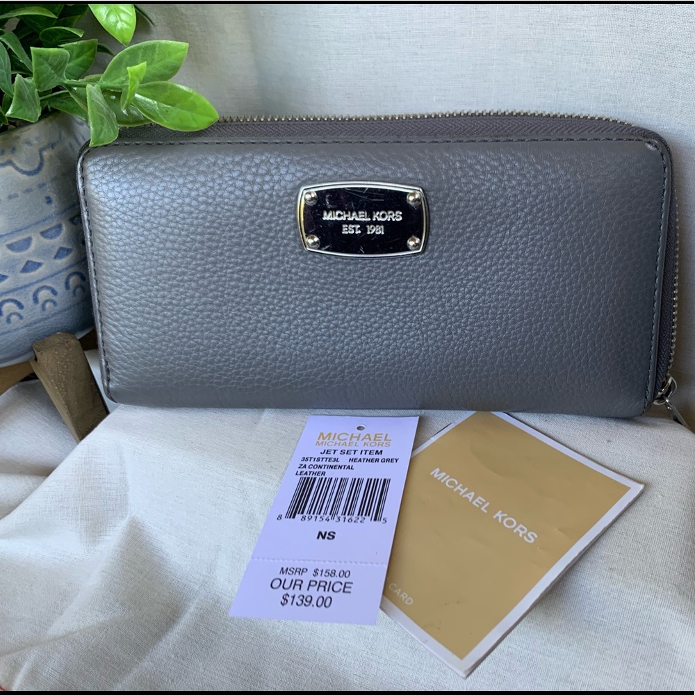 MK Continental Leather Heather Grey Wallet